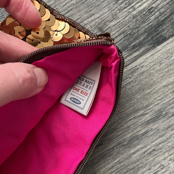Small Brown Sequin Coin Purse/Wristlet - Picture 4 of 6